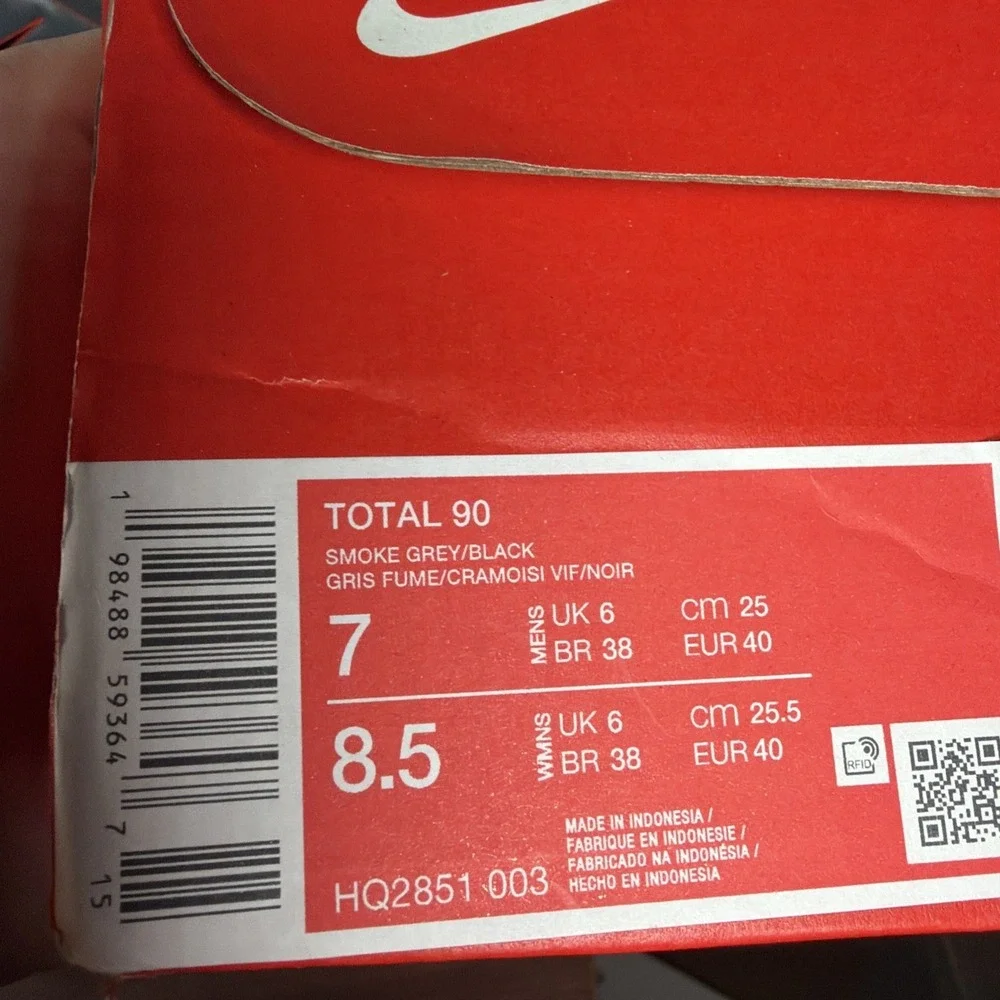 Nike TOTAL 90 Men's SMOKE GREY HQ2851-003 Soccer Sneakers Size 7